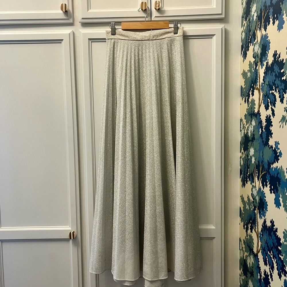 Vintage Sparkling Silver Pleated Maxi Skirt